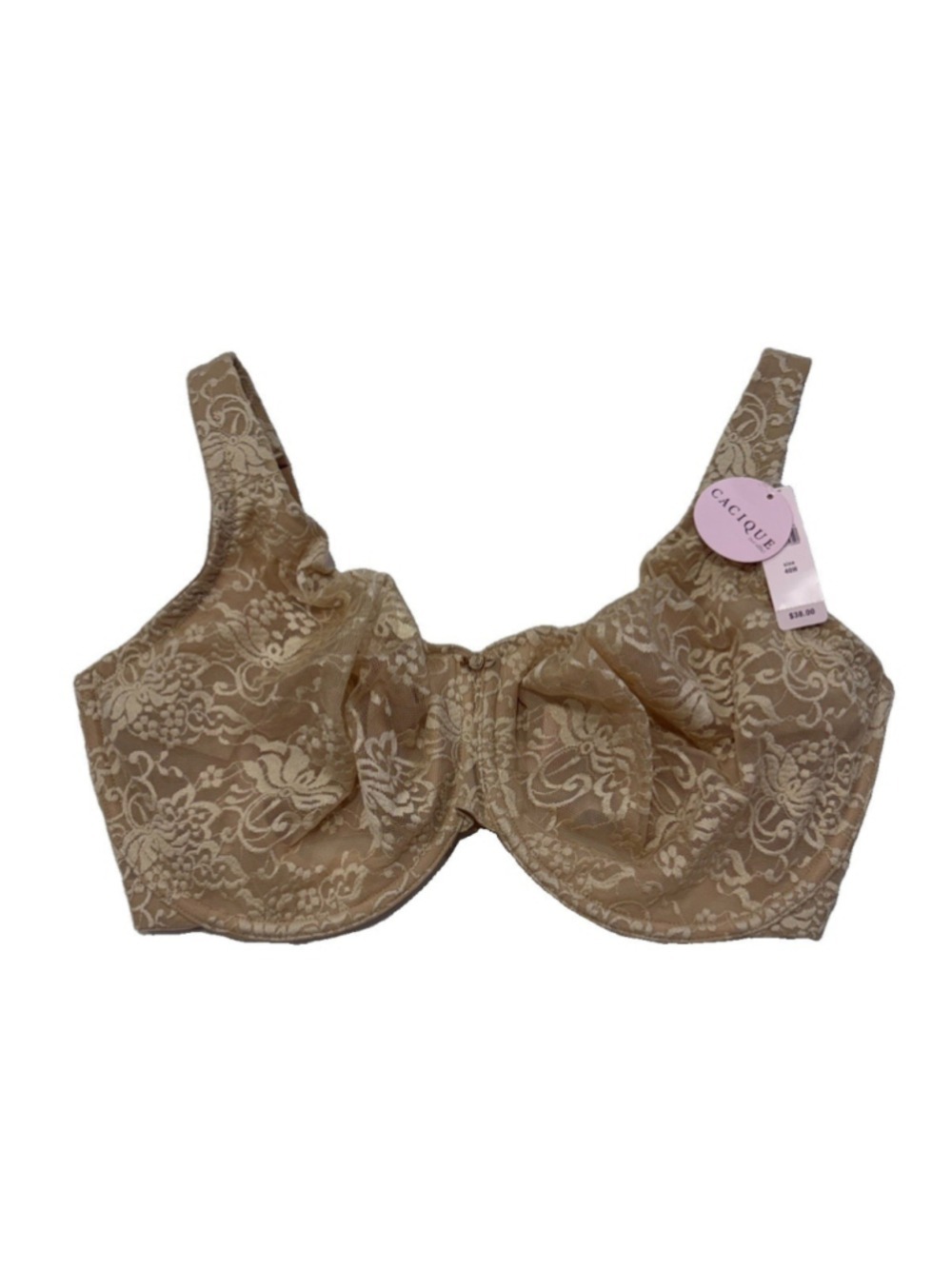 Cacique Lace Full Coverage Bra 40H Nude Beige NWT Plus Size Underwire
